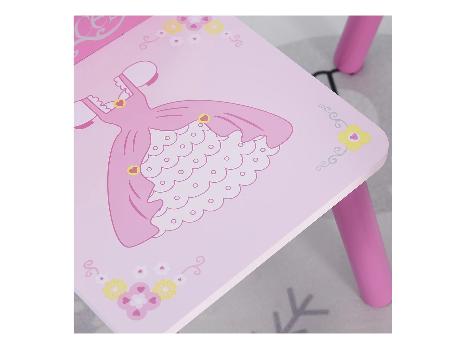 Ensemble table et chaises enfant design princesse motif couronne bois pin MDF rose