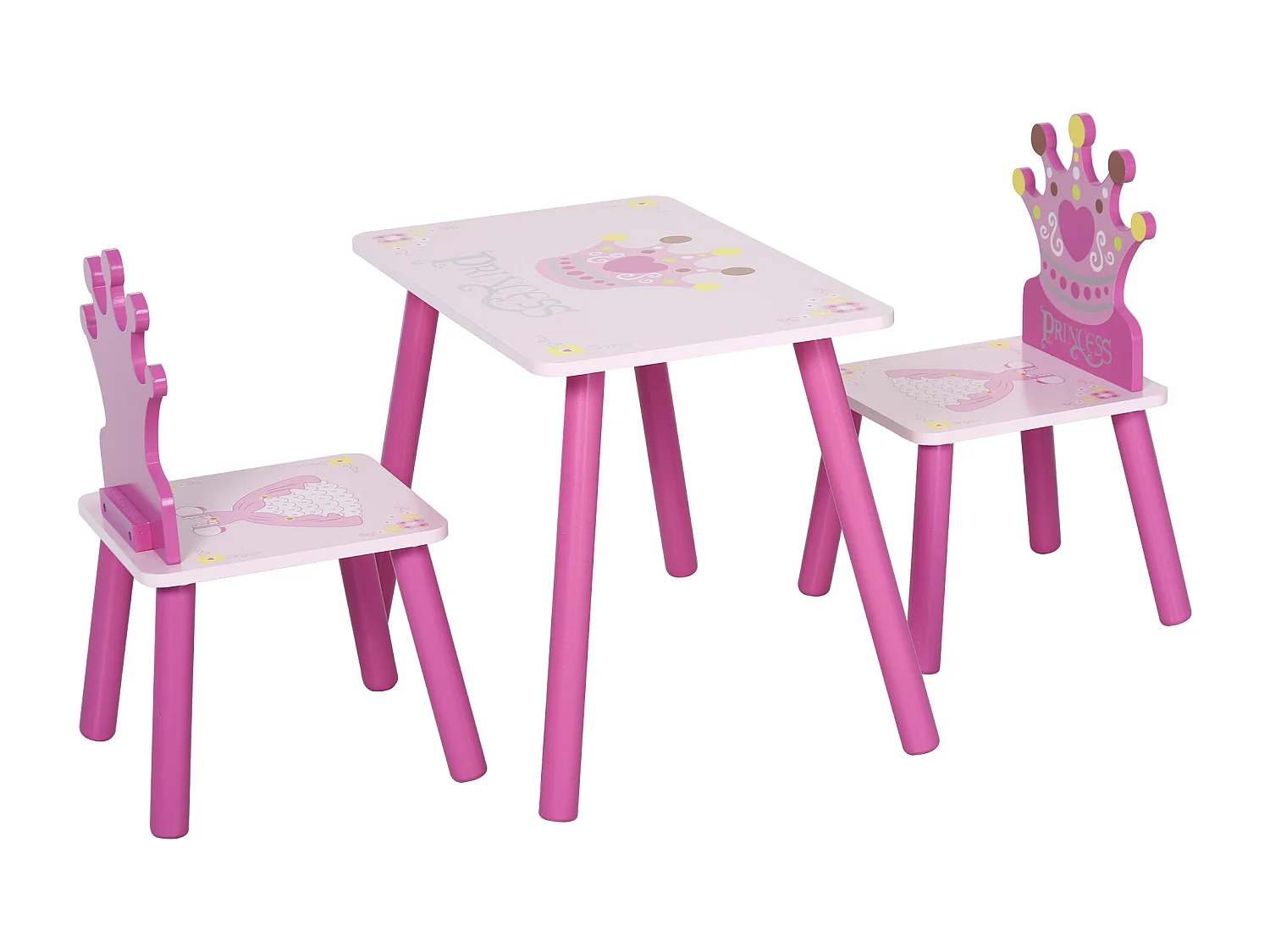 Ensemble table et chaises enfant design princesse motif couronne bois pin MDF rose