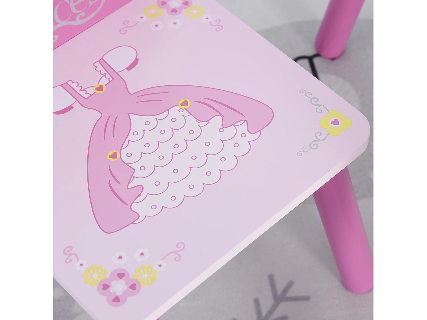 Ensemble table et chaises enfant design princesse motif couronne bois pin MDF rose