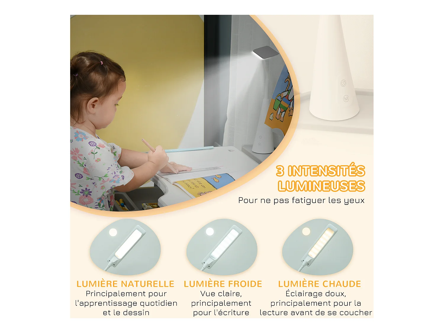 Bureau enfant avec chaise - ensemble bureau et chaise réglable - lampe, support de lecture, tablette coulissante multi-rangement - gris blanc