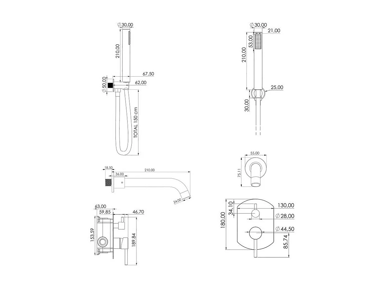 Mitigeur baignoire à encastrer avec douchette CEILO noir mat
