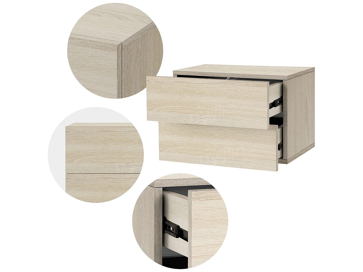 2x Comodino sospeso 2 cassetti comodino comodino rovere ML-DESIGN