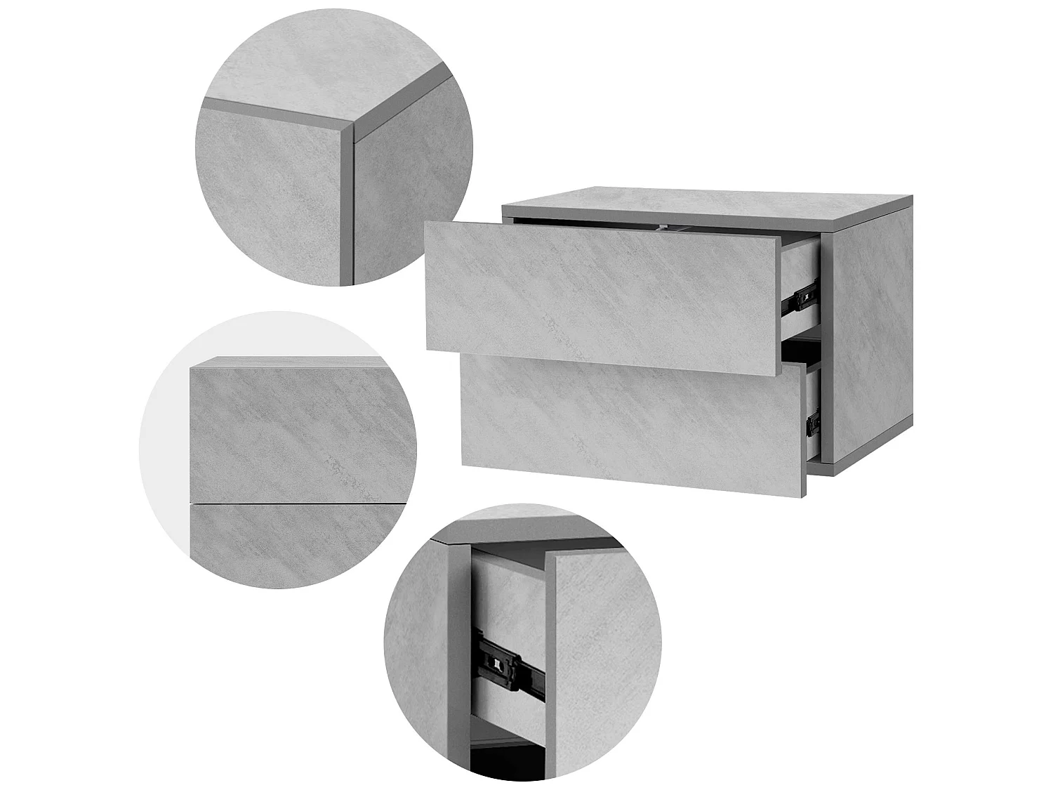 2x Table de nuit suspendue 2 tiroirs commode table de chevet ML-DESIGN