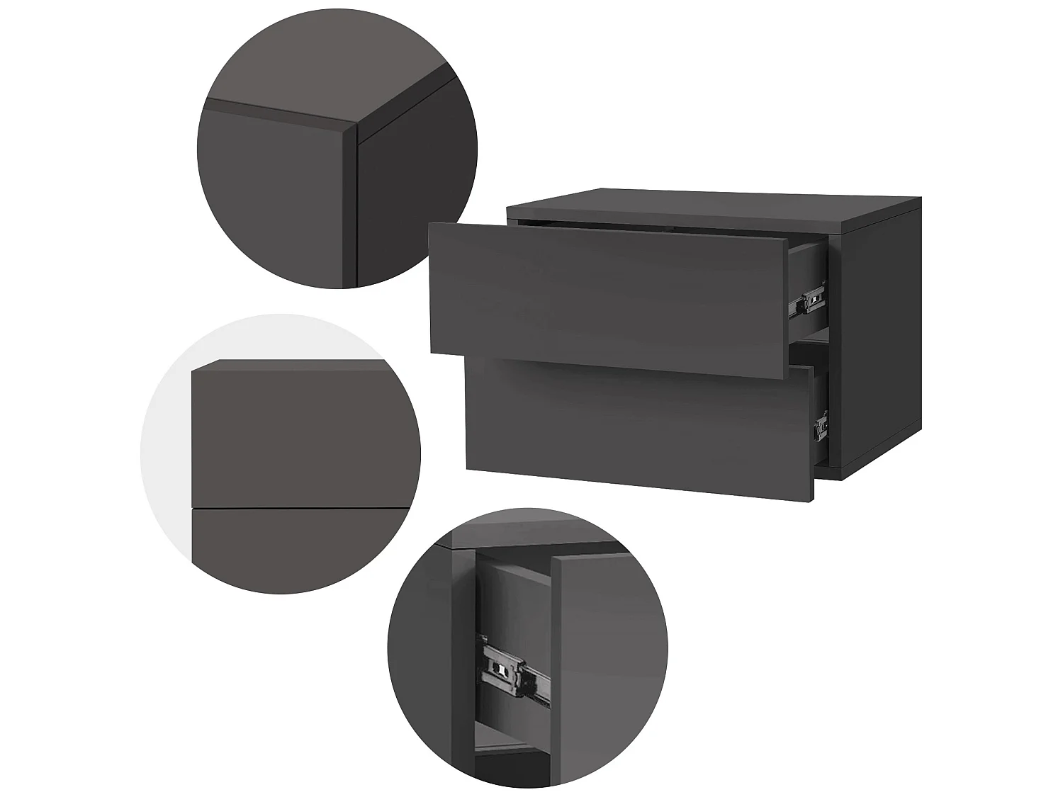 2x Comodino sospeso con 2 cassetti comodino comodino ML-DESIGN