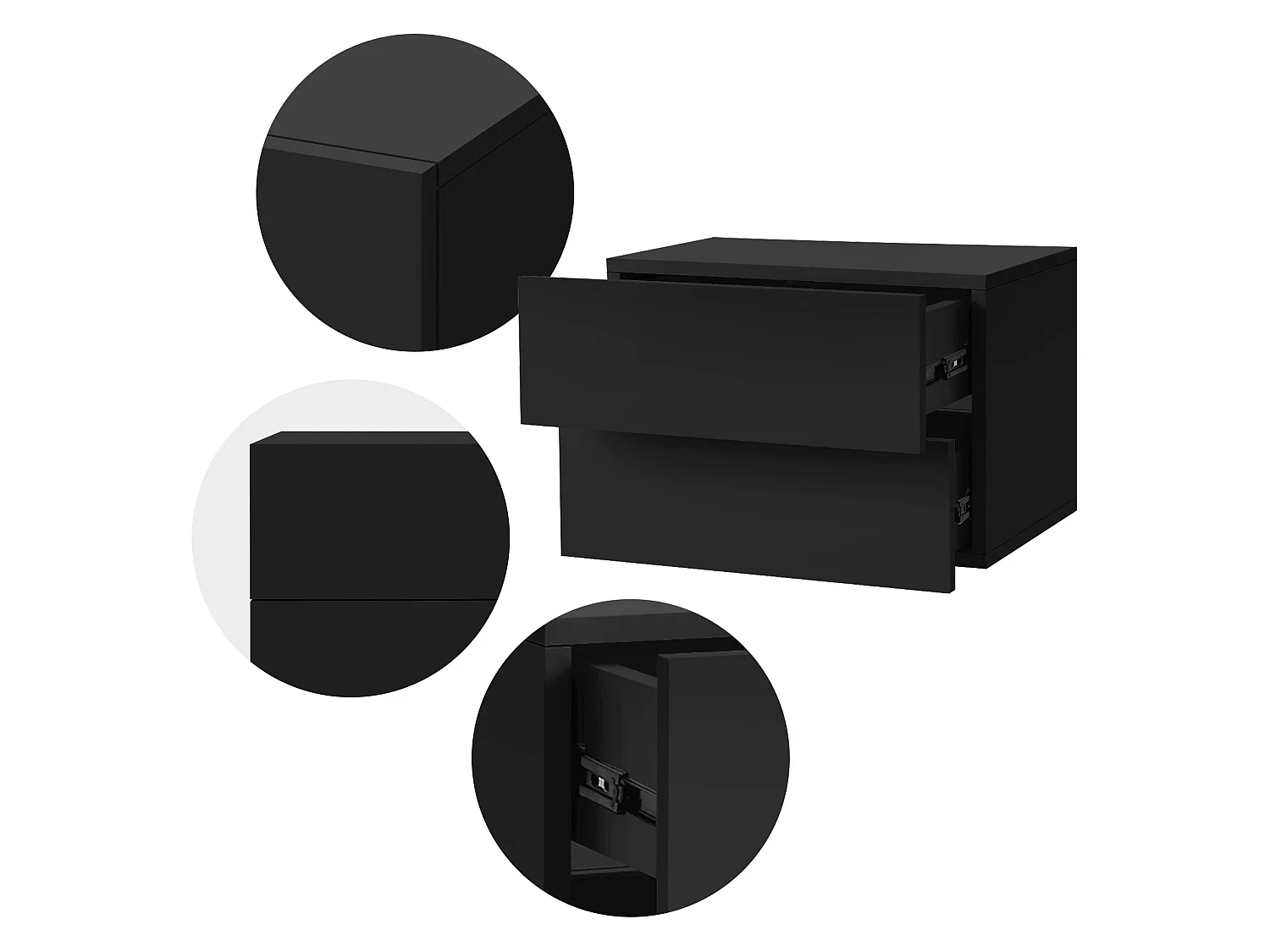 2x Comodino sospeso 2 cassetti comodino nero opaco comodino ML-DESIGN
