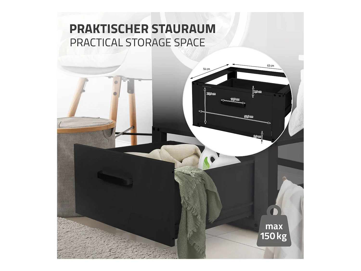 Soporte de elevación para lavadora o secadora con cajón blanco ML-Design