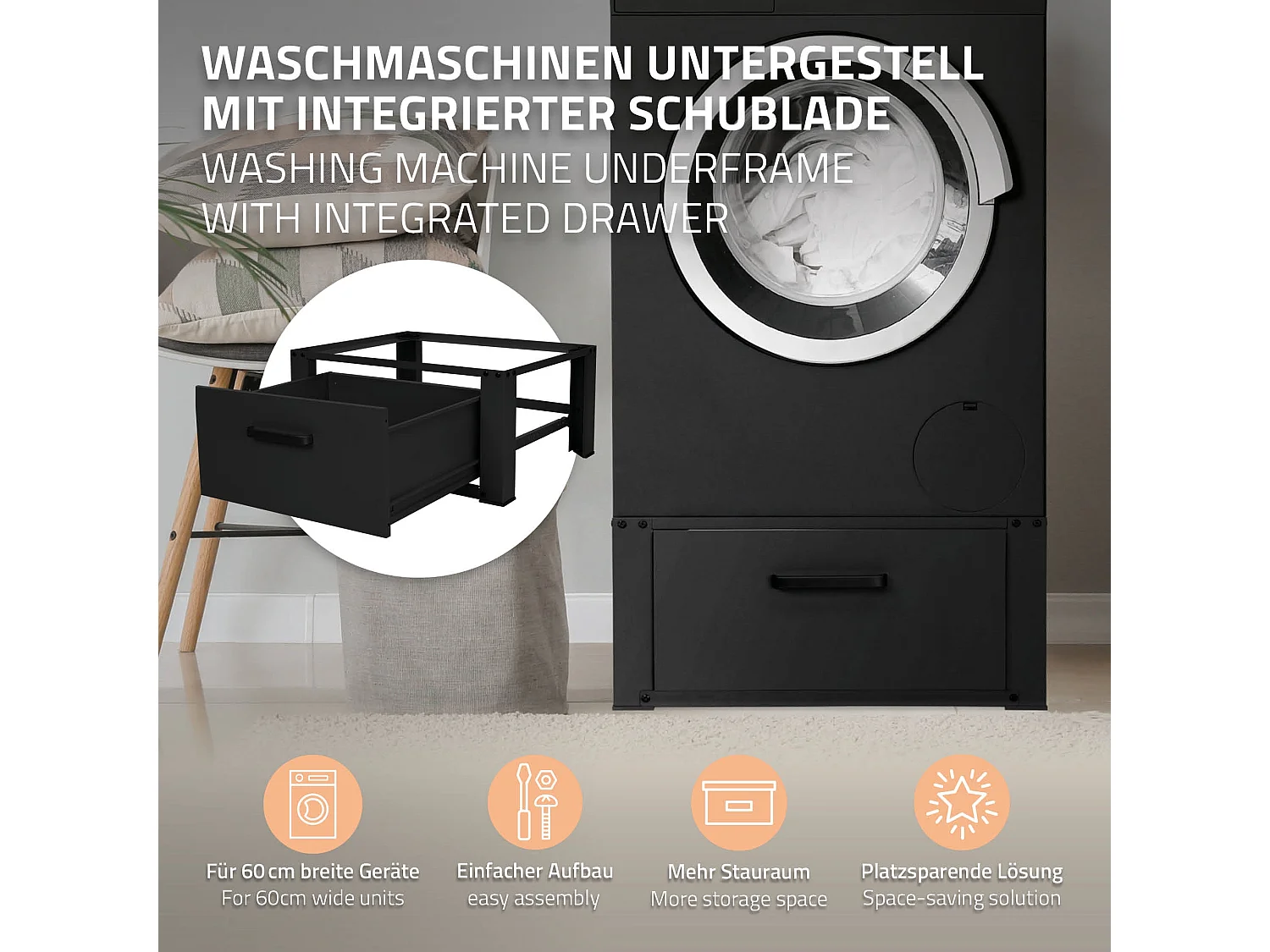 Base per lavatrice con elevazione del cassetto per lavatrice e asciugatrice ML-Design