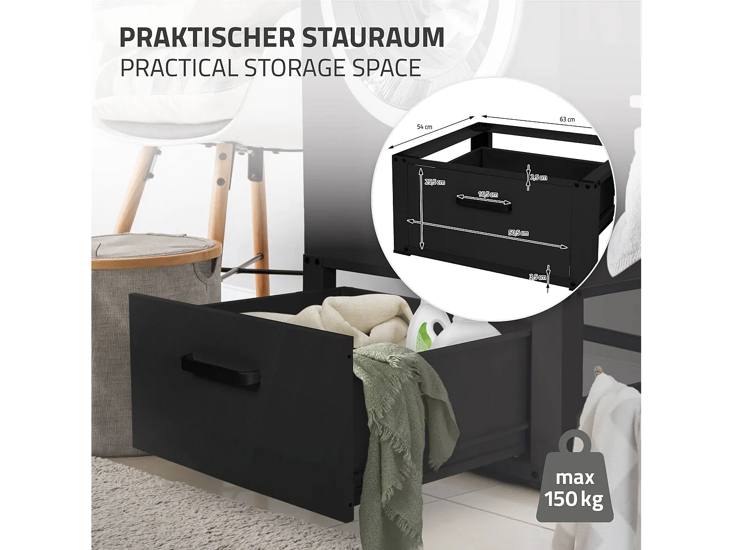 Base per lavatrice con elevazione del cassetto per lavatrice e asciugatrice ML-Design