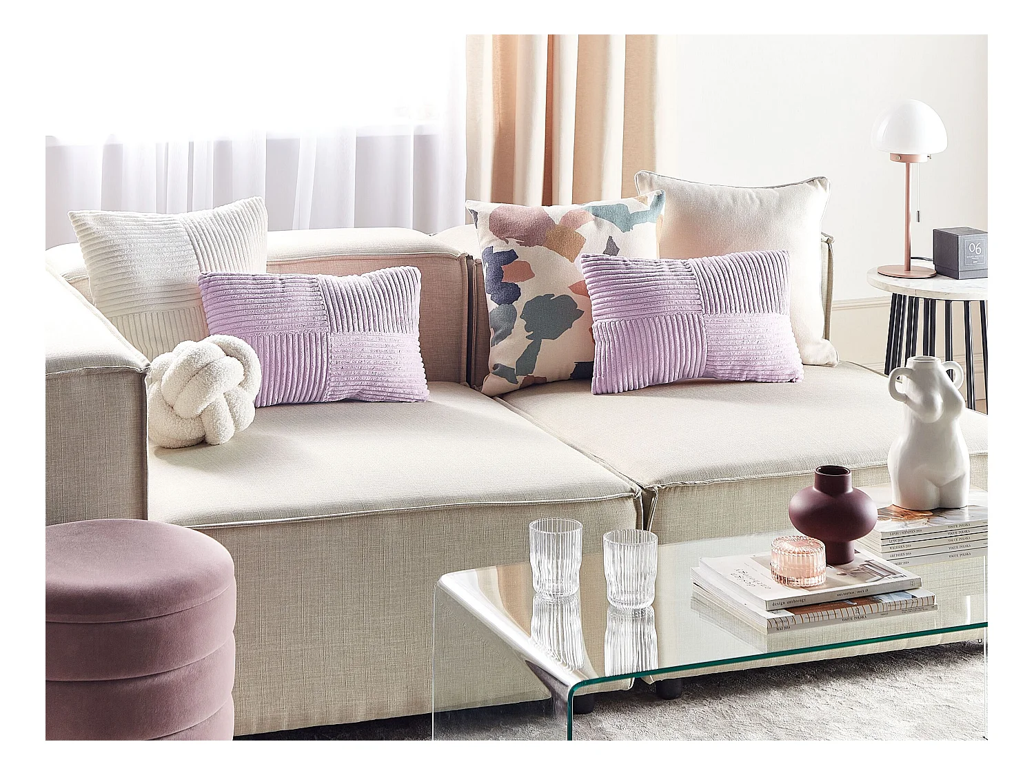 Lot de 2 coussins décoratifs MILLET Velours côtelé 30 x 50 cm Violet Motif géométrique