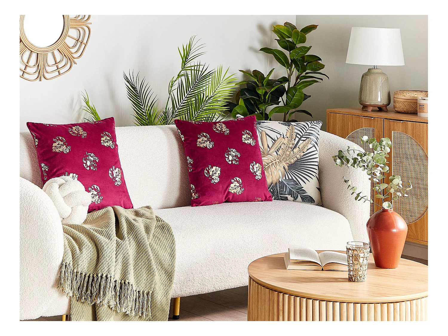 Lot de 2 coussins décoratifs GOLDENROD Velours 45 x 45 cm Rouge Bordeaux Motif de plante