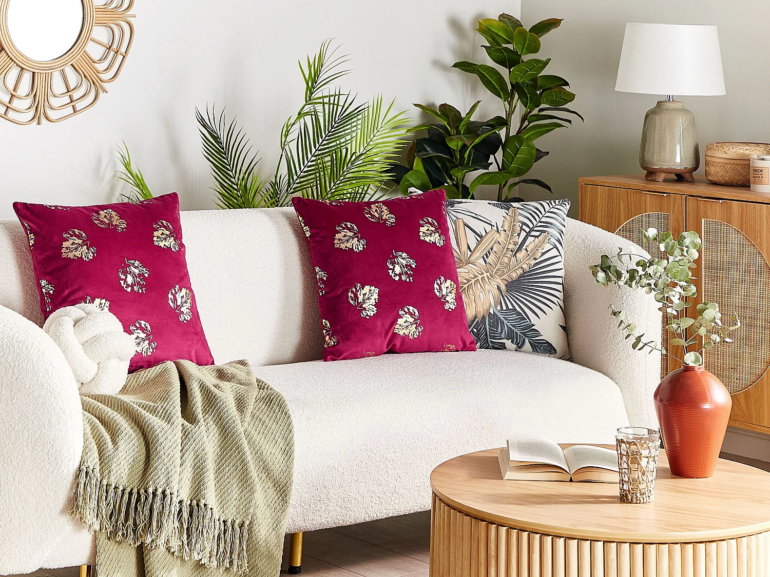 Lot de 2 coussins décoratifs GOLDENROD Velours 45 x 45 cm Rouge Bordeaux Motif de plante