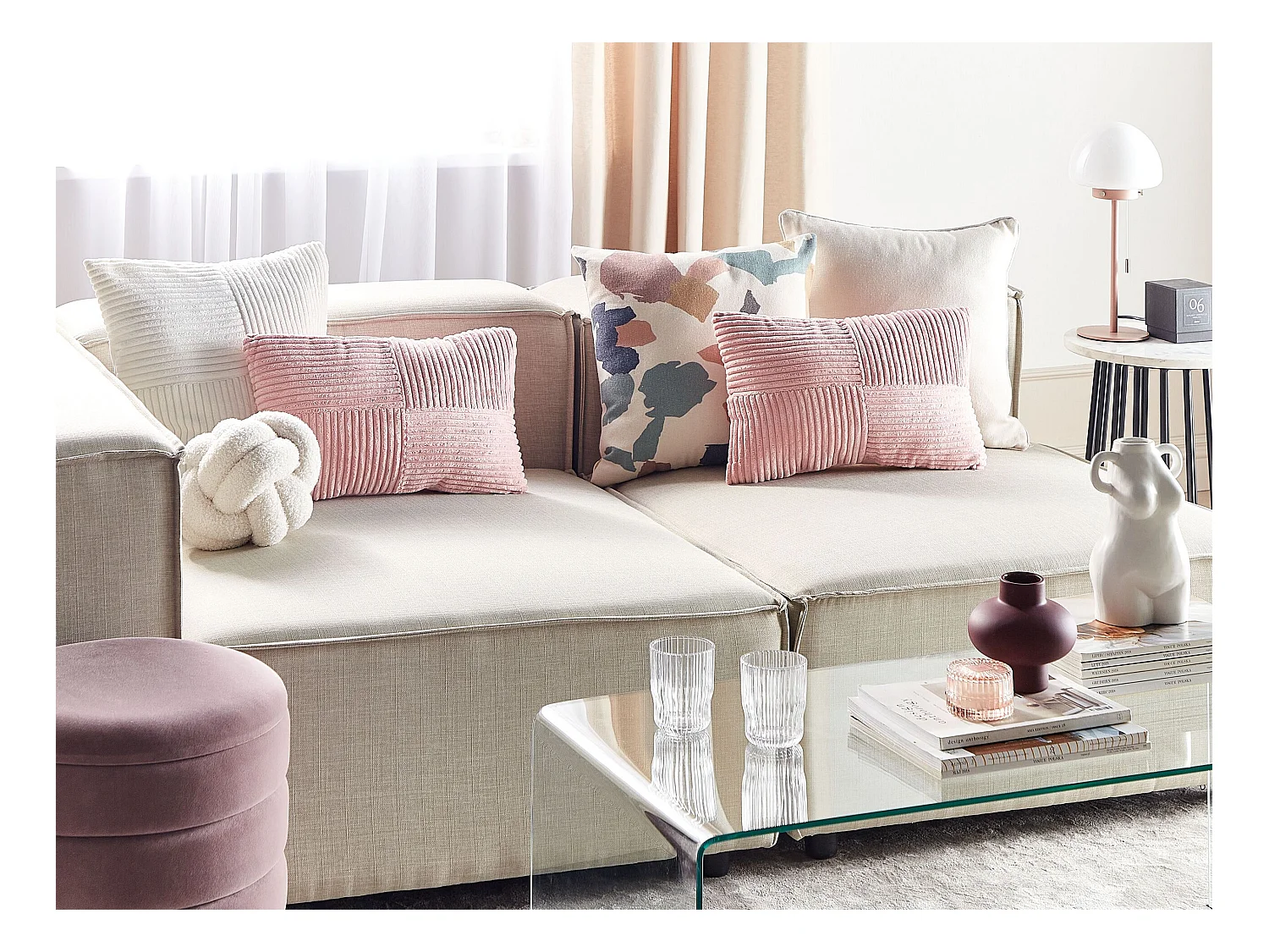 Lot de 2 coussins décoratifs MILLET Velours côtelé 30 x 50 cm Rose Motif géométrique
