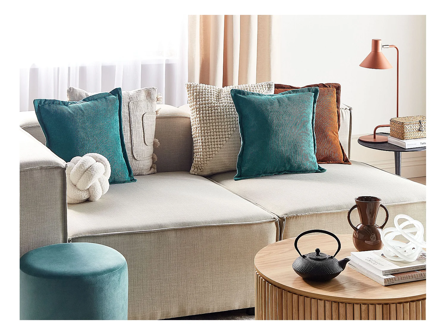 Set aus 2 Cord Kissen Zierkissen 43 x 43 cm Türkis Zinnia