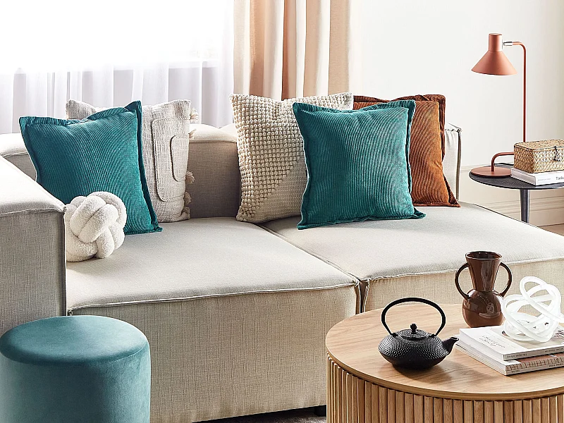 Set aus 2 Cord Kissen Zierkissen 43 x 43 cm Türkis Zinnia