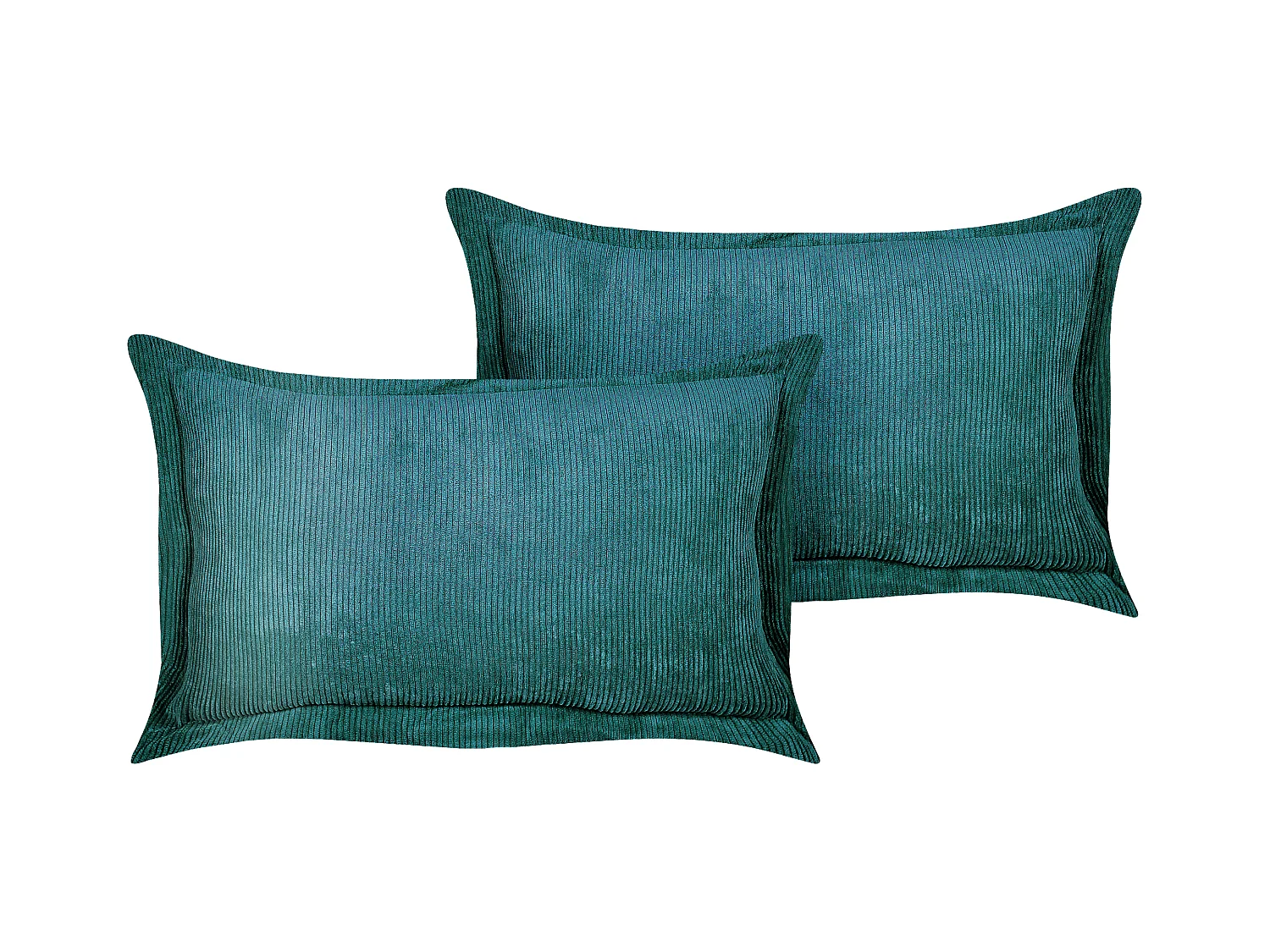 Lot de 2 coussins décoratifs ZINNIA Velours côtelé 47 x 27 cm Bleu paon Unicolore