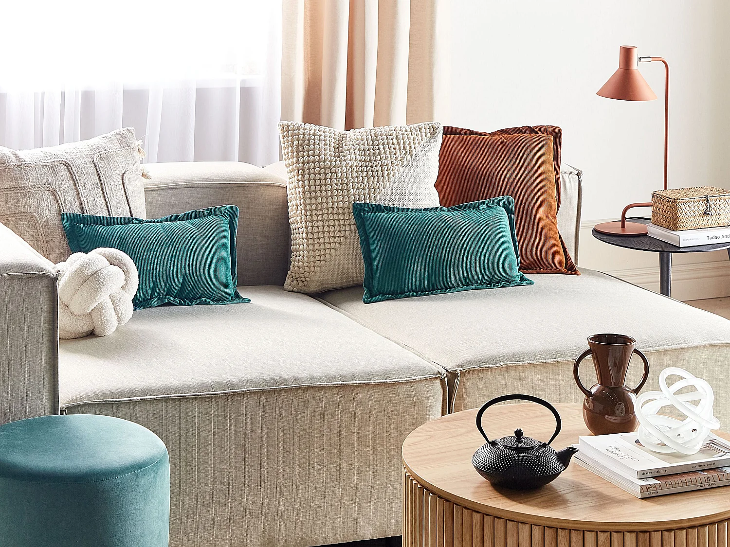 Set aus 2 Cord Kissen Zierkissen 47 x 27 cm Türkis Zinnia