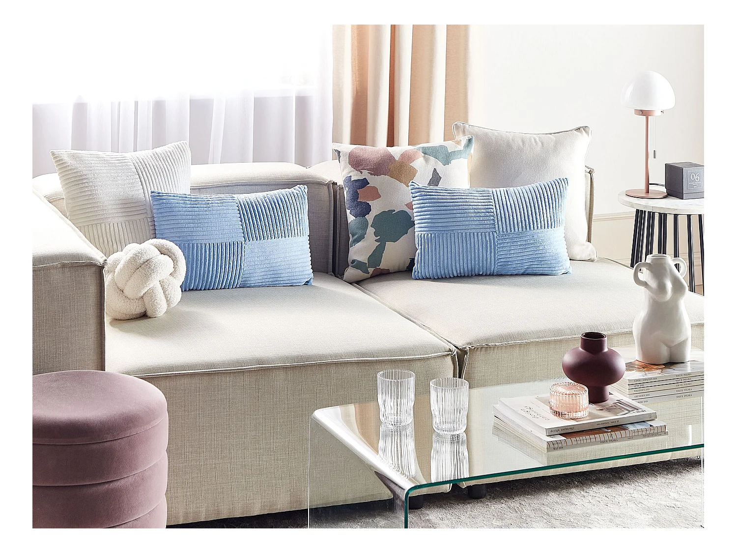 Lot de 2 coussins décoratifs MILLET Velours côtelé 30 x 50 cm Bleu Motif géométrique