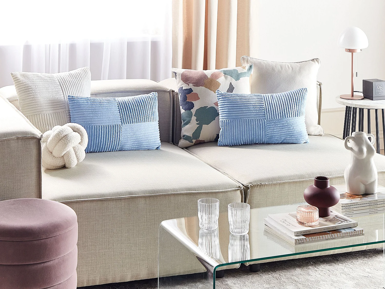 Zestaw 2 poduszek dekoracyjnych MILLET Sztruks 30 x 50 cm Niebieski Wzór geometryczny