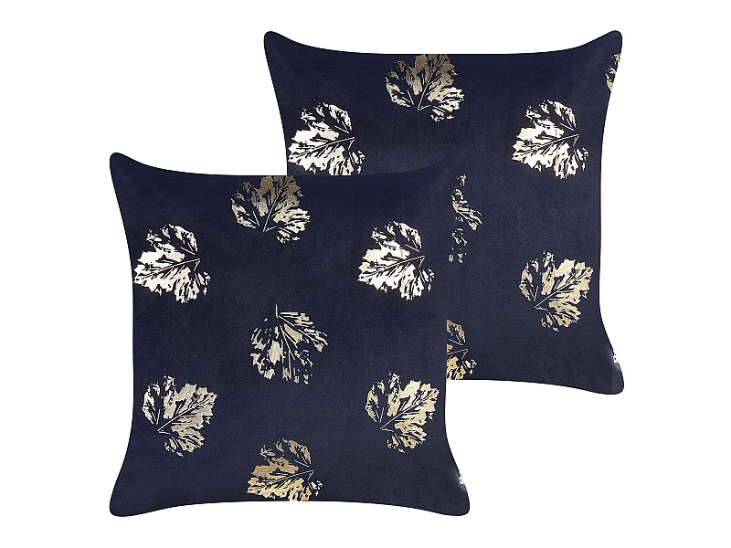Lot de 2 coussins décoratifs GOLDENROD Velours 45 x 45 cm Noir Motif de plante