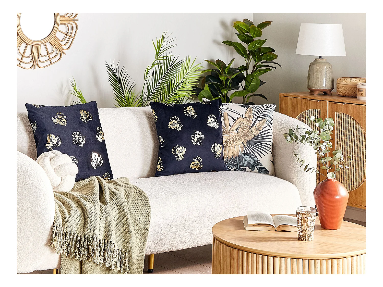 Set van 2 decoratieve kussens GOLDENROD Fluweel 45 x 45 cm Zwart Bladpatroon