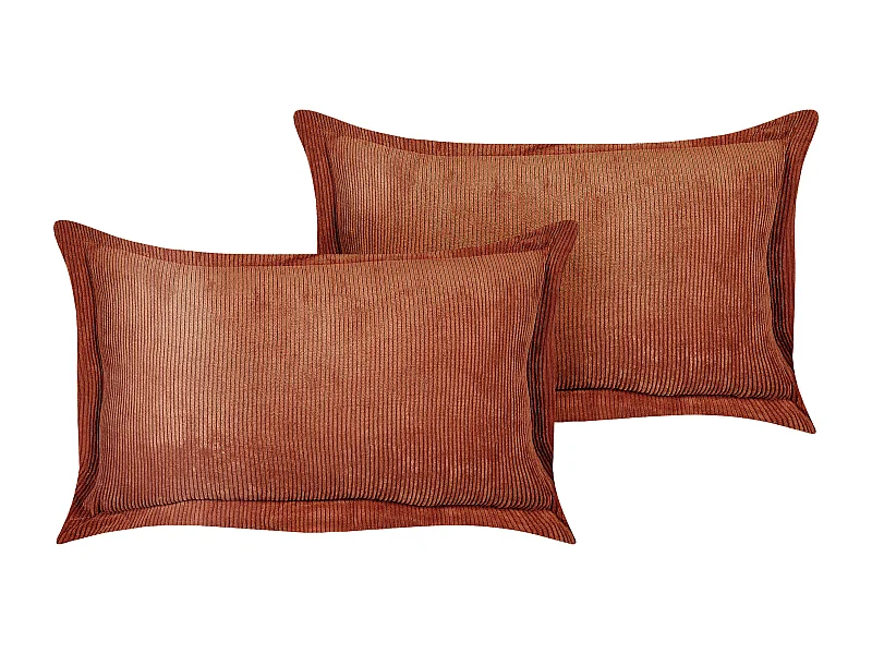 Conjunto de 2 cojines decorativos ZINNIA Pana 47 x 27 cm Marrón dorado Liso