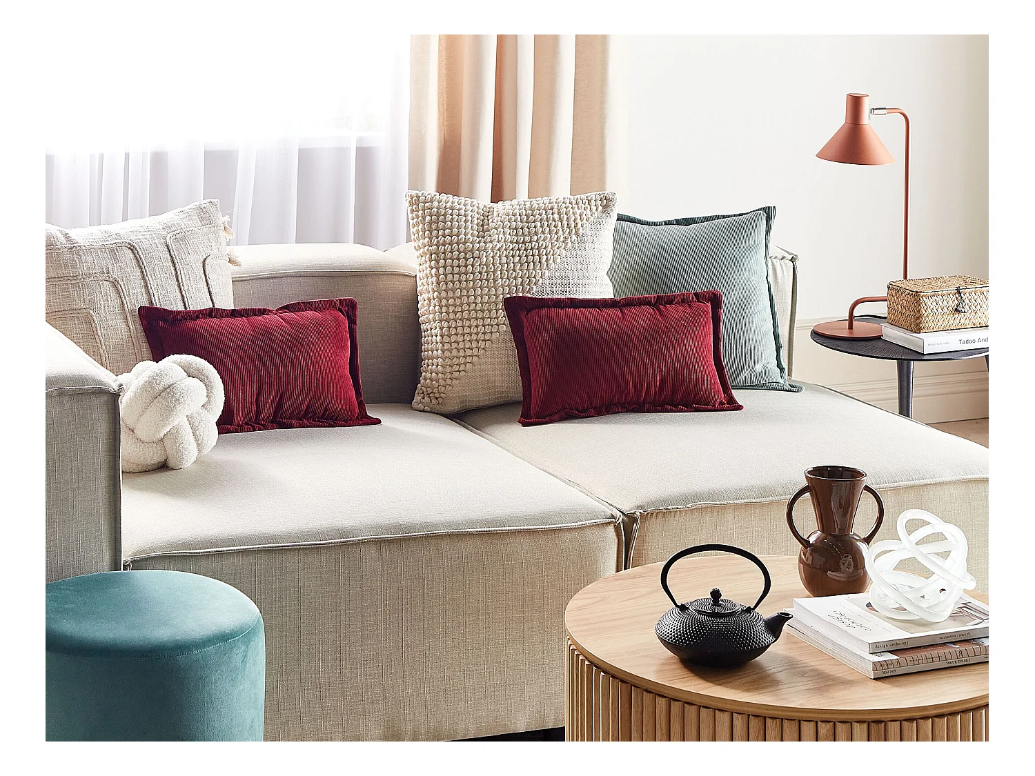 Set van 2 decoratieve kussens ZINNIA Corduroy 47 x 27 cm Bordeaux Effen