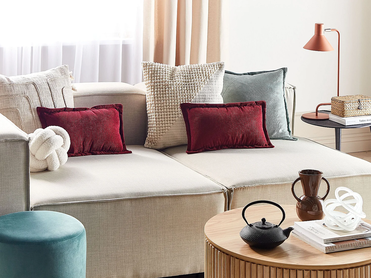 Lot de 2 coussins décoratifs ZINNIA Velours côtelé 47 x 27 cm Rouge Bordeaux Unicolore