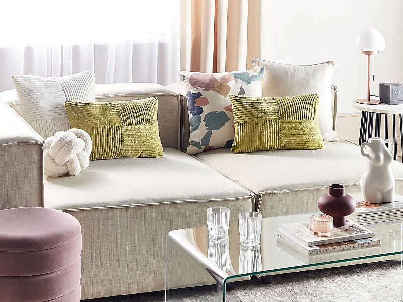 Conjunto de 2 cojines decorativos MILLET Pana 30 x 50 cm Verde oliva Patrón geométrico