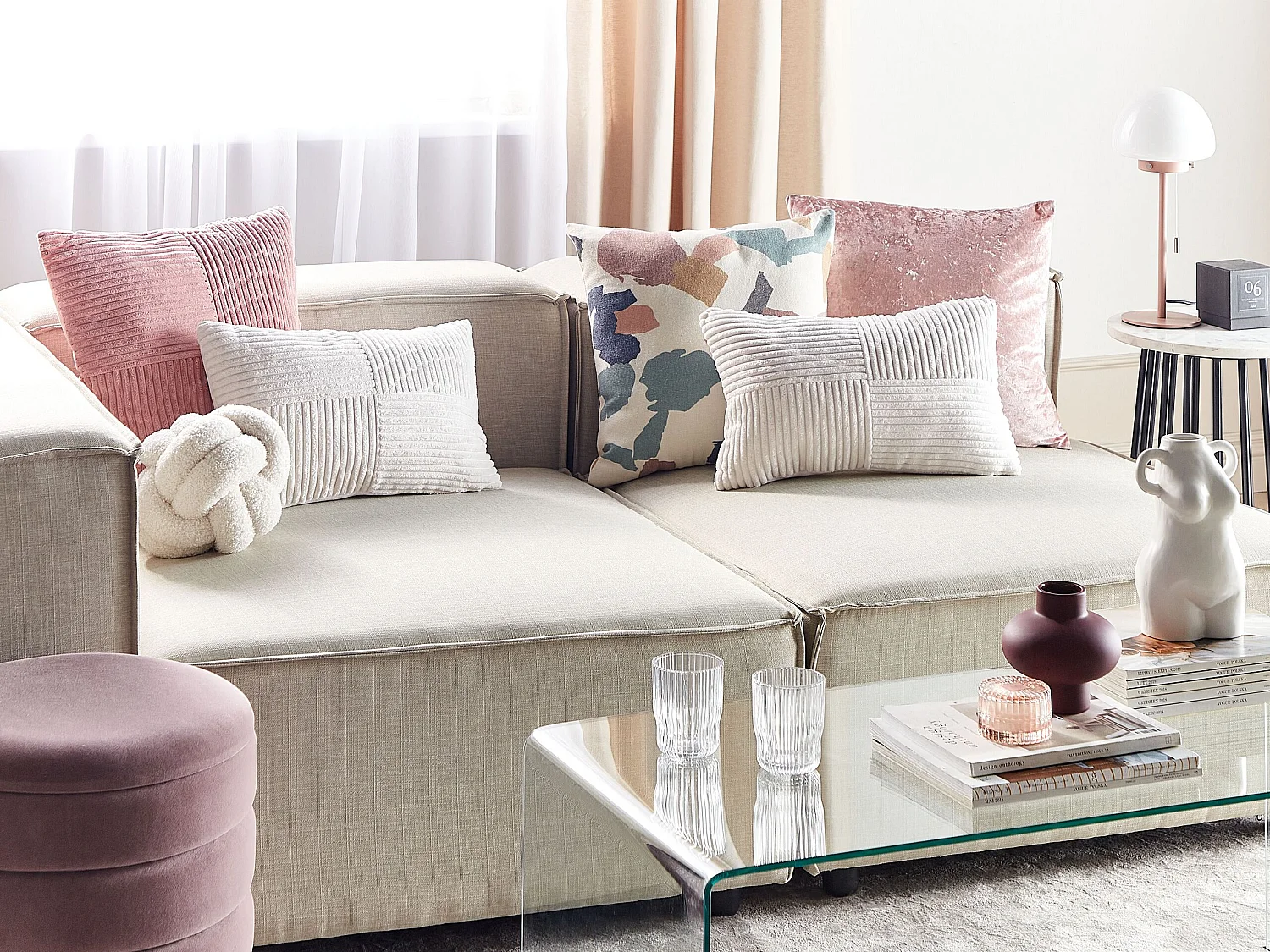 Conjunto de 2 almofadas decorativas MILLET Bombazine 30 x 50 cm Branco creme Padrão geométrico