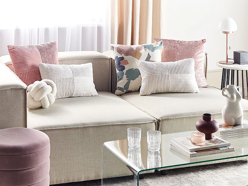 Set van 2 decoratieve kussens MILLET Corduroy 30 x 50 cm Gebroken wit Geometrisch patroon