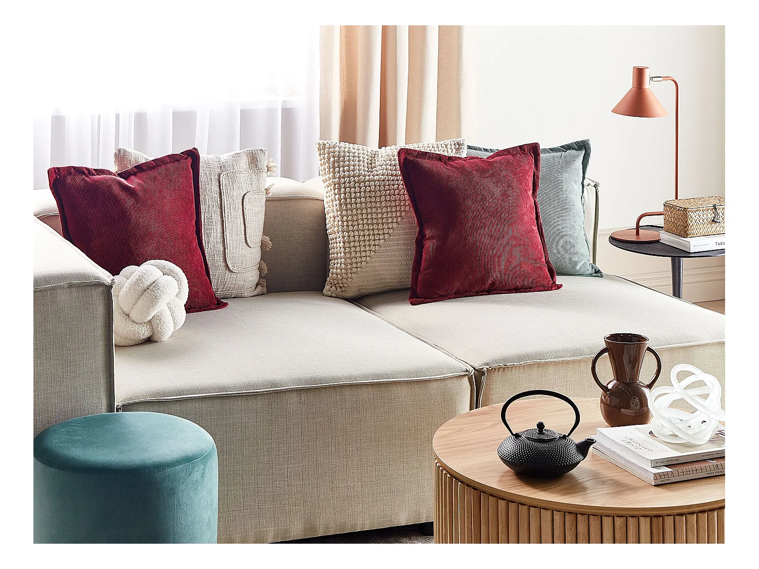Set van 2 decoratieve kussens ZINNIA Corduroy 43 x 43 cm Bordeaux Effen