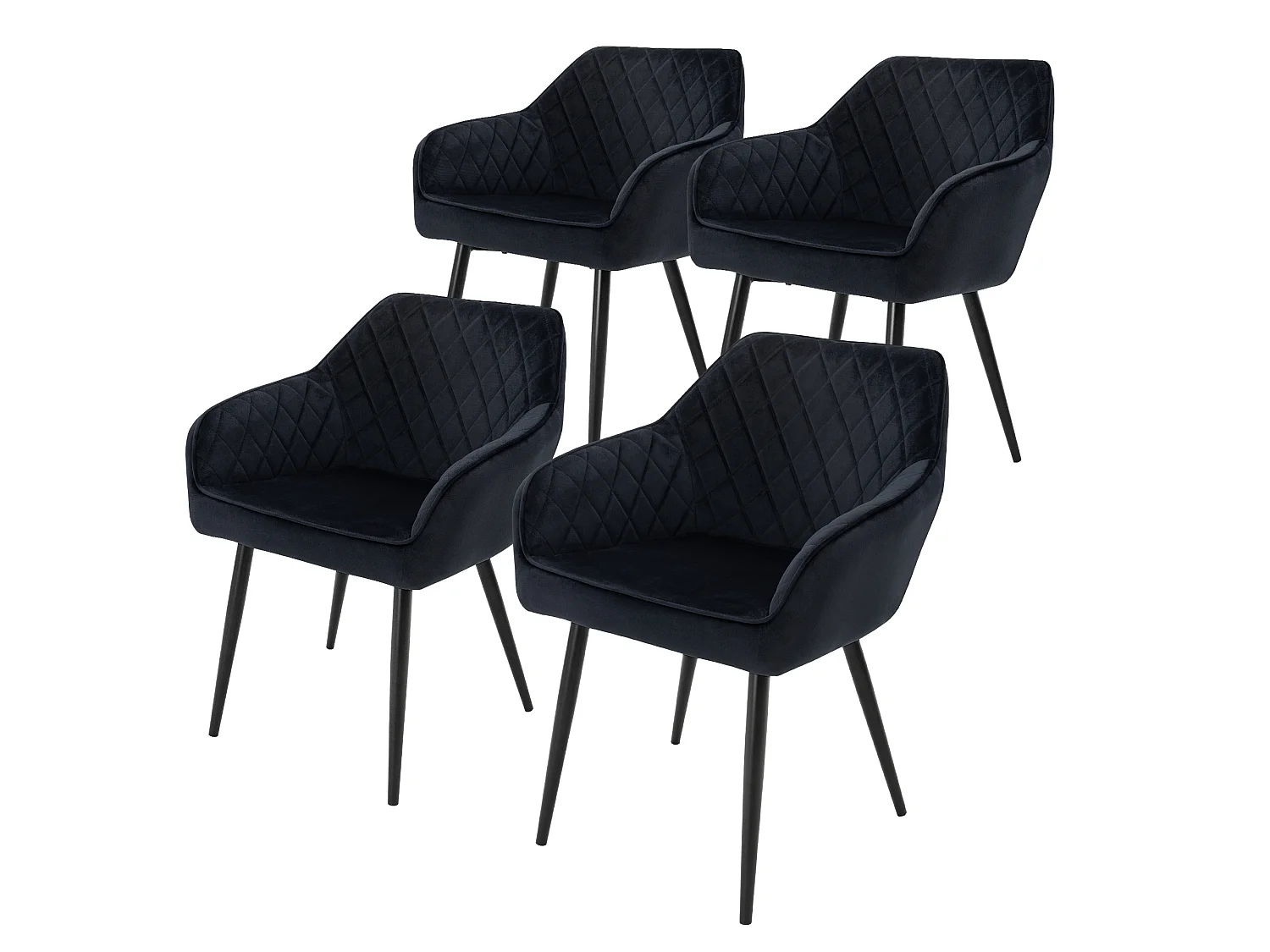 Lot de 4 chaises salle à manger salon en velours noir rembourrée pieds en acier ML-Design
