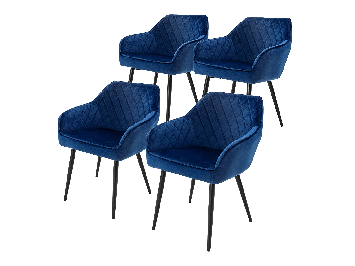 Conjunto de 4 sillas de comedor terciopelo azul oscuro patas acero acolchado ML-Design