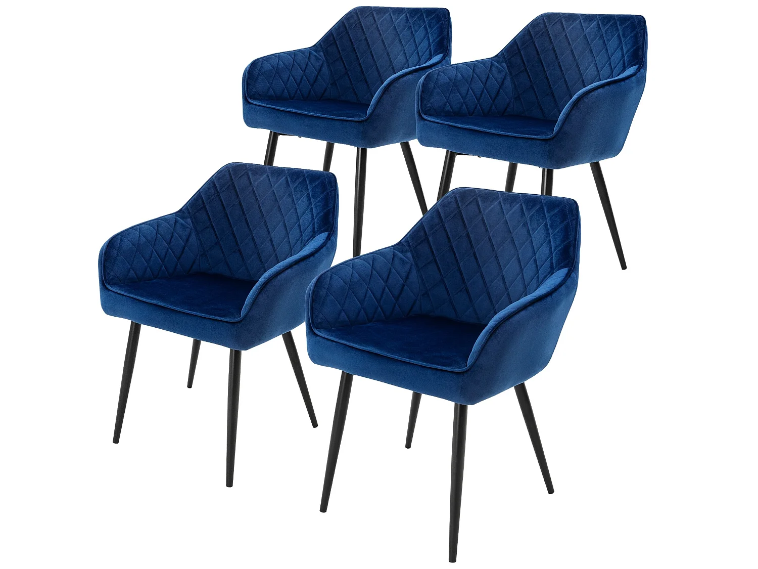 Lot de 4 chaises salle à manger en velours bleu foncé rembourrée pieds en acier ML-Design
