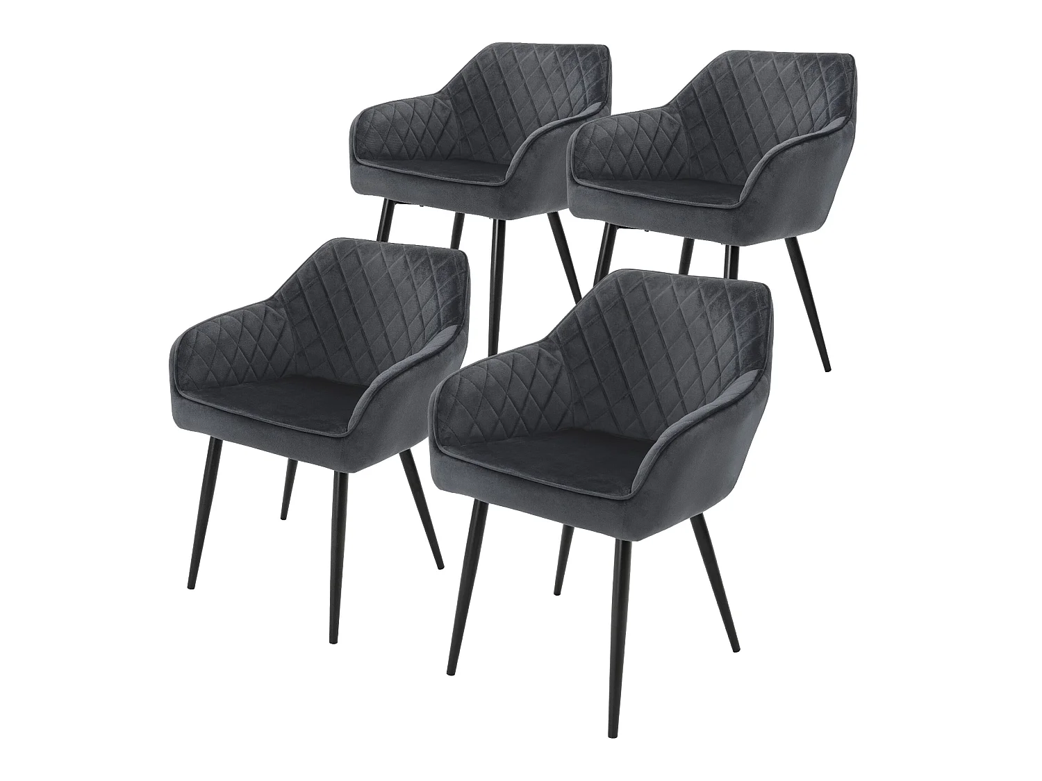 Conjunto de 4 sillas de comedor en terciopelo antracita patas acero acolchado ML-Design