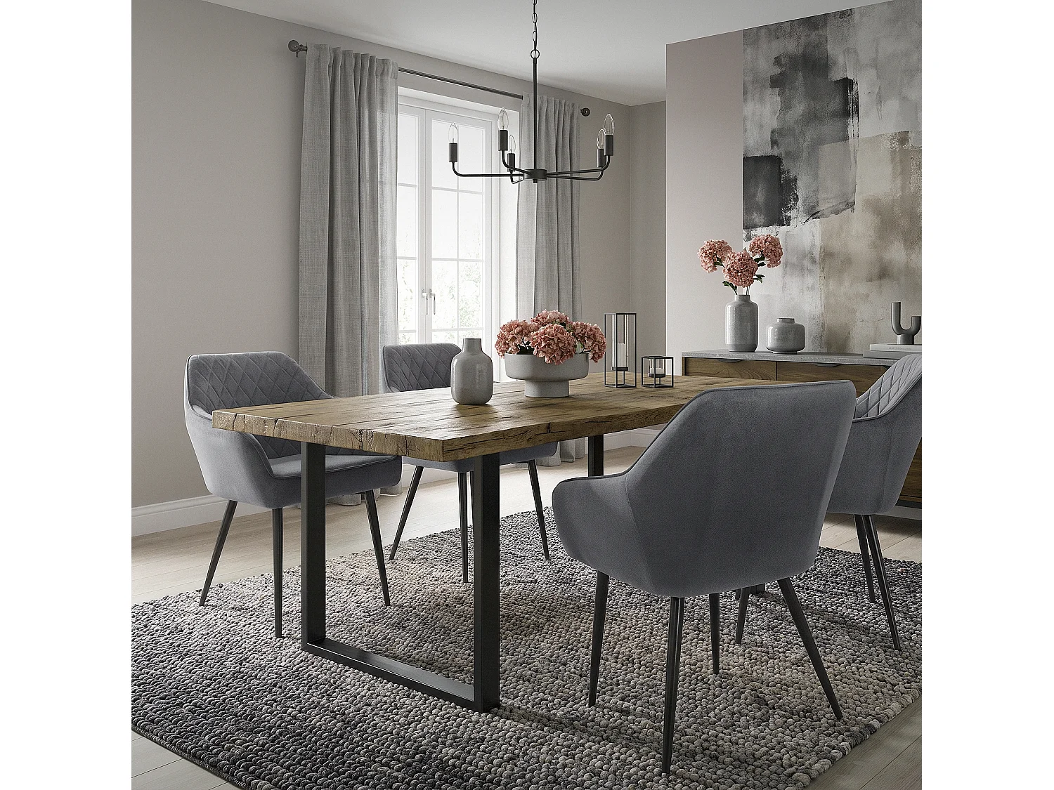 Lot de 4 chaises de salle à manger anthracite dossier et accoudoirs ergonomiques revêtement en velours respirant pieds noir en acier design moderne