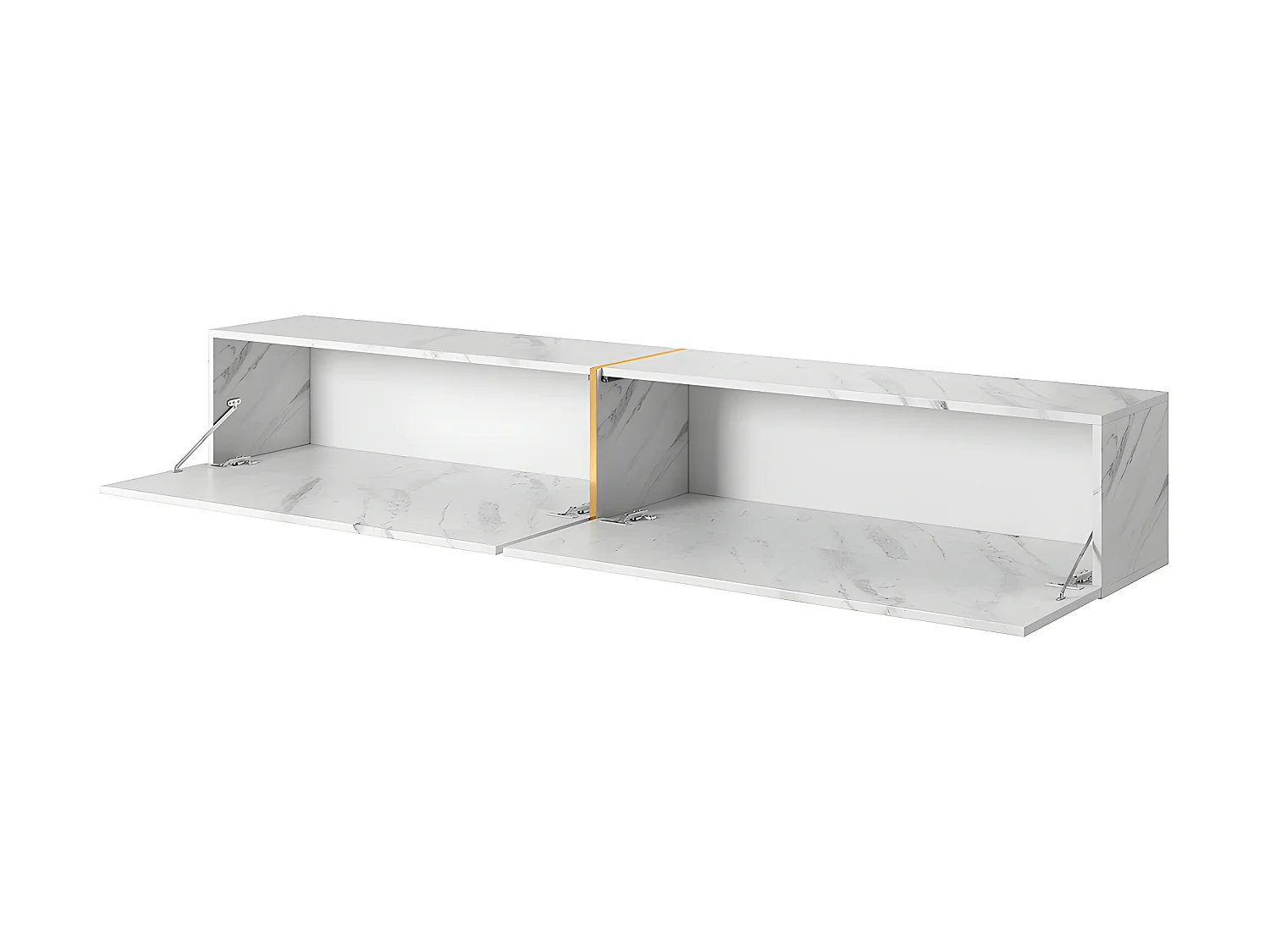 TV-Schrank Weiß in Marmor-Optik mit goldfarbenem Einsatz, 200 cm - Bisira