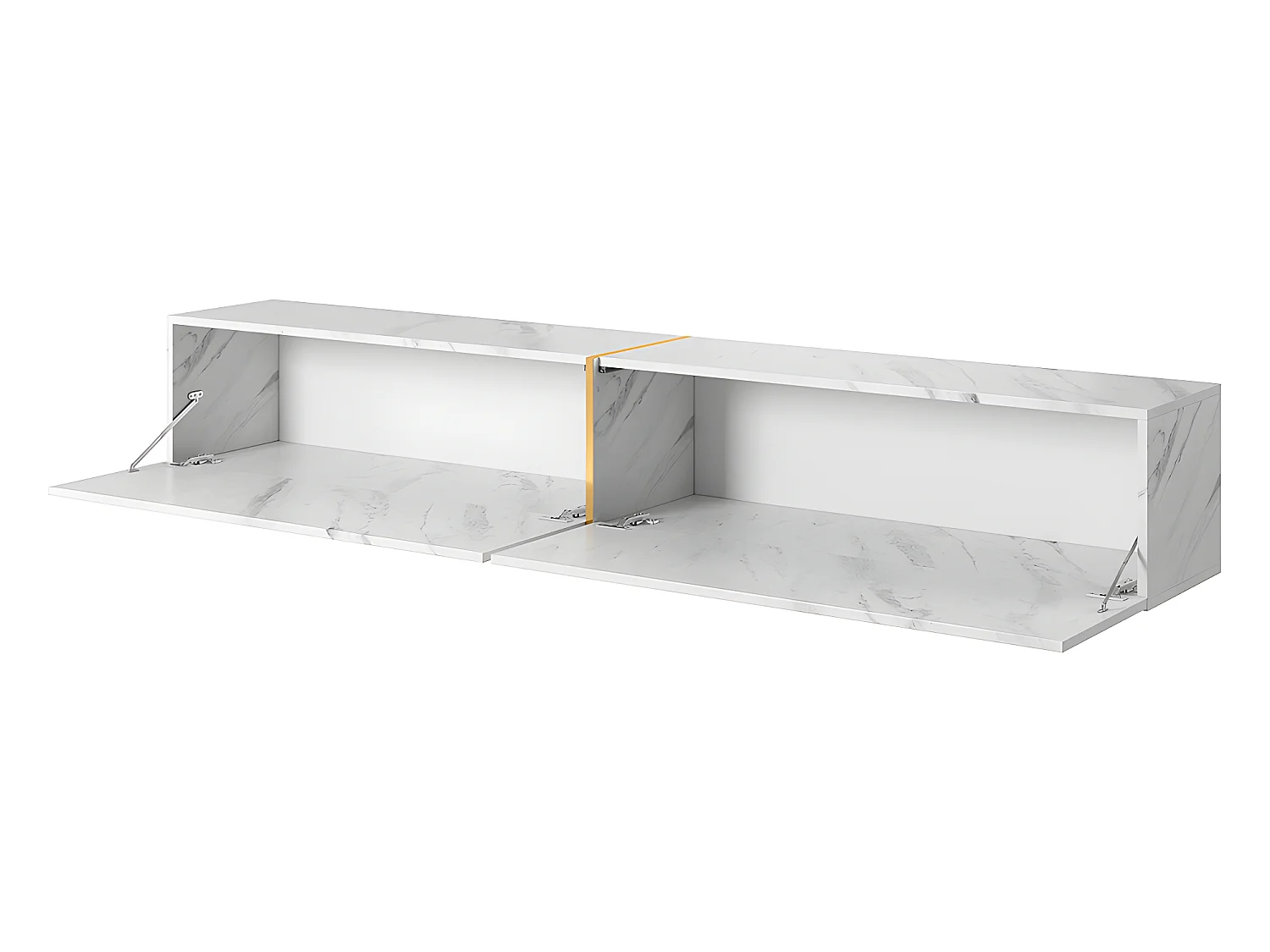 Meuble TV 200 cm - en marbre blanc avec insert doré - BISIRA