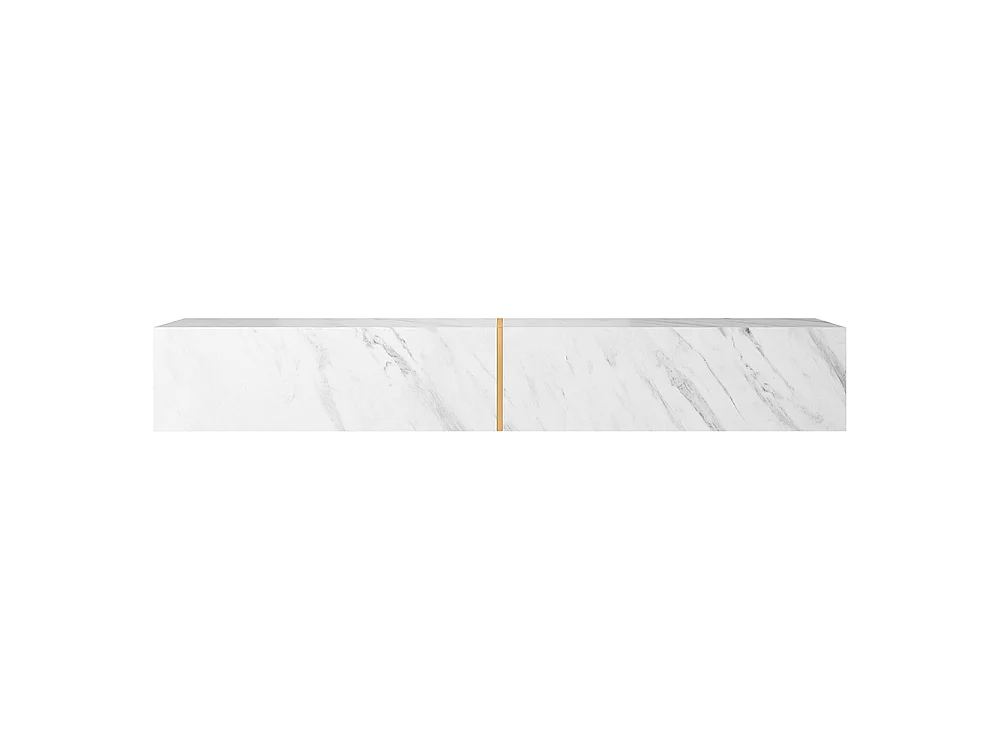 Meuble TV 200 cm - en marbre blanc avec insert doré - BISIRA