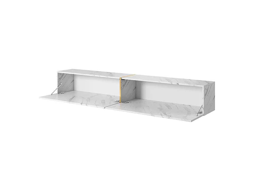 Meuble TV 200 cm - en marbre blanc avec insert doré - BISIRA