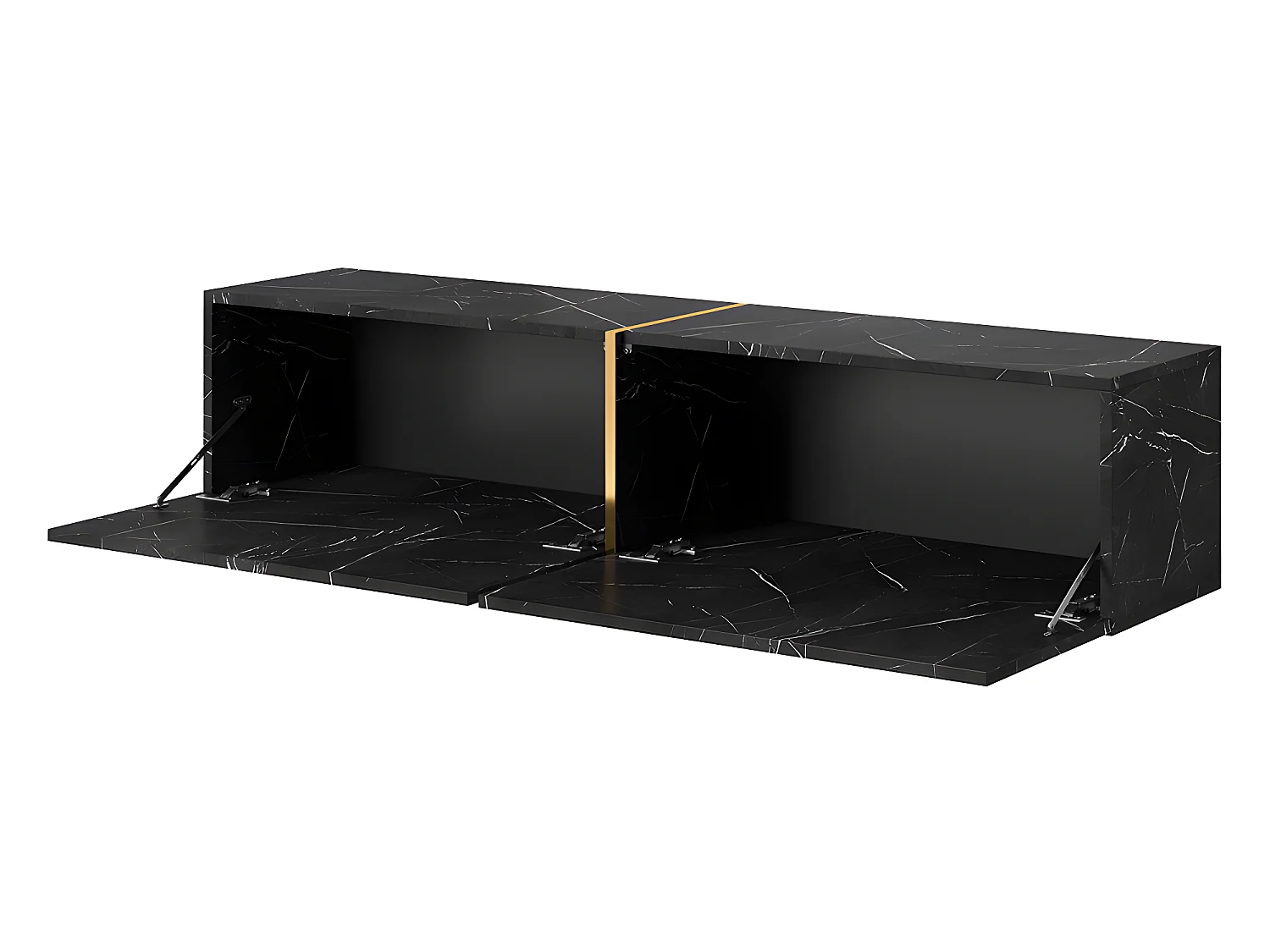 Meuble TV 140 cm - en marbre noir avec insert doré - BISIRA