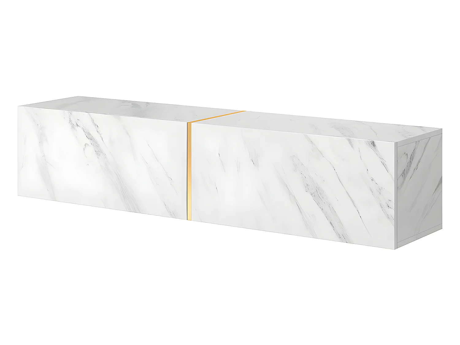 Meuble TV 140 cm - en marbre blanc avec insert doré - BISIRA