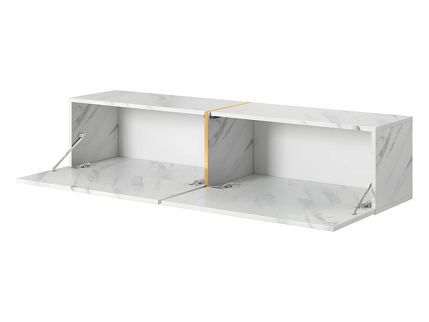 Meuble TV 140 cm - en marbre blanc avec insert doré - BISIRA