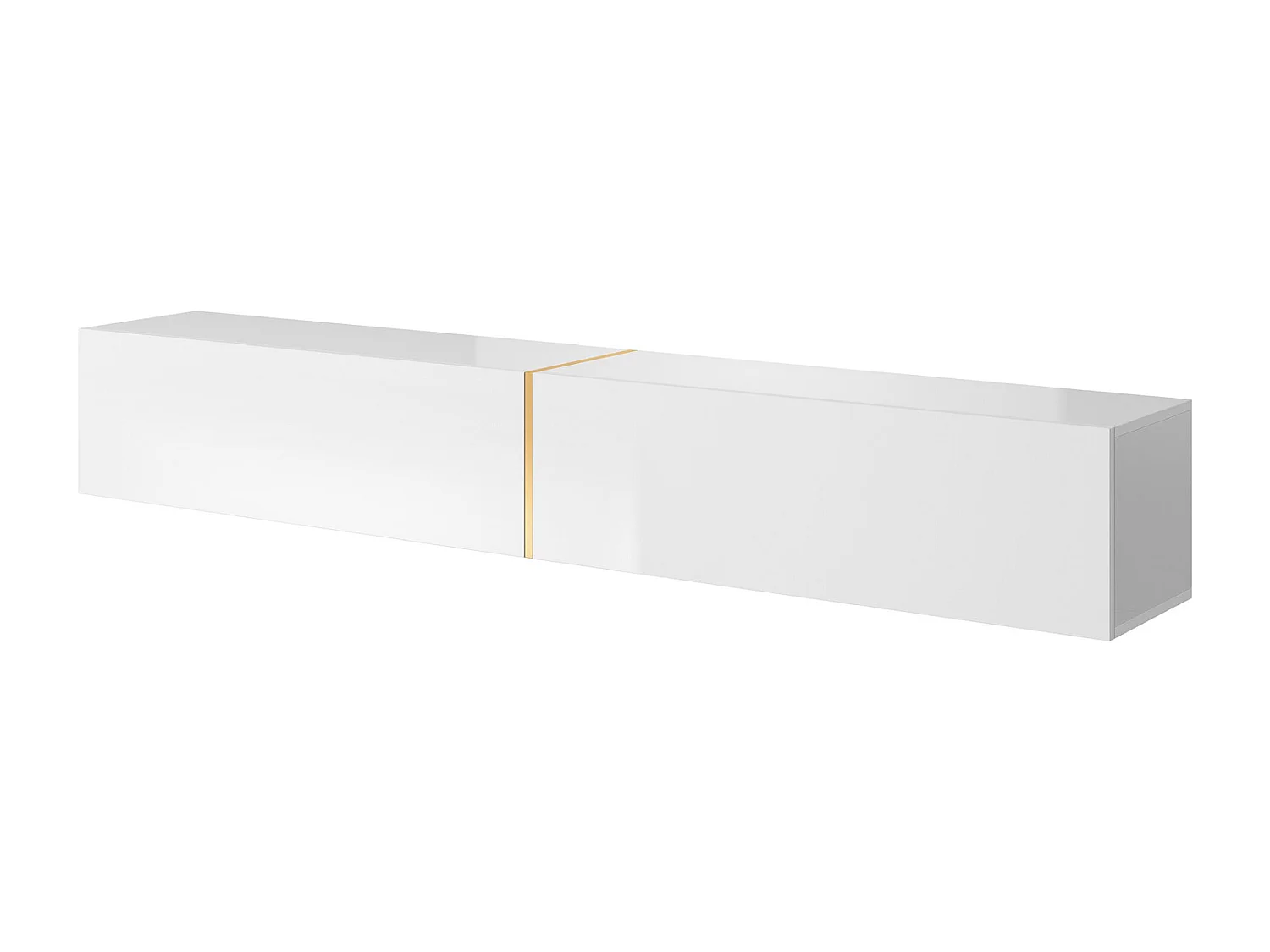 Meuble TV 200 cm - blanc avec insert doré - BISIRA