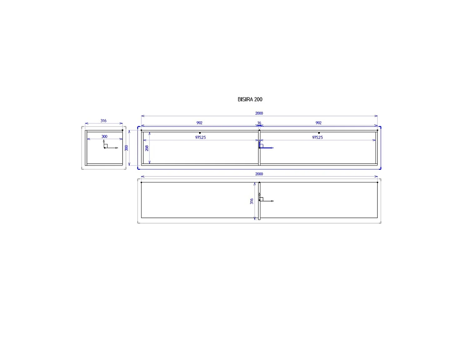 Meuble TV 200 cm - blanc avec insert doré - BISIRA