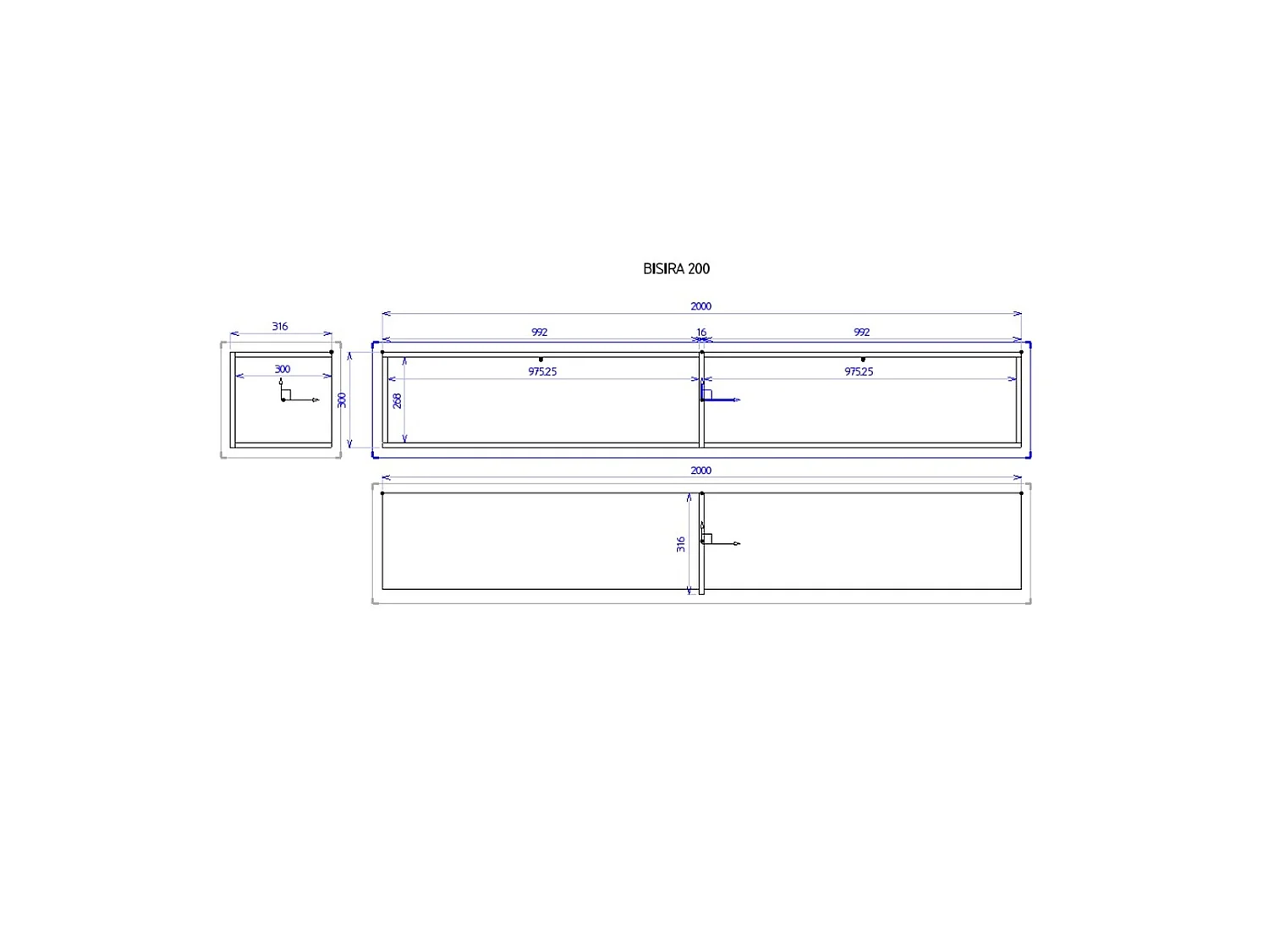 Meuble TV 200 cm - blanc avec insert doré - BISIRA