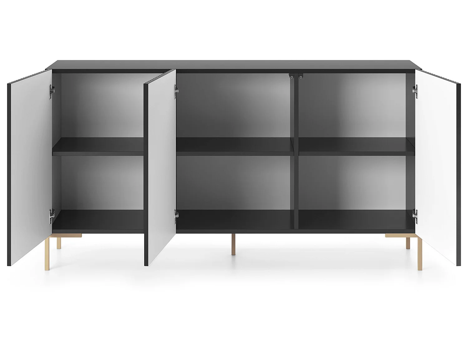 Credenza a 3 ante 140 cm con frontali a doghe, nera - Lammelo