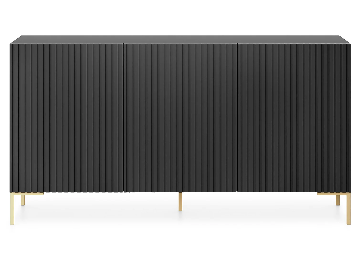 Credenza a 3 ante 140 cm con frontali a doghe, nera - Lammelo