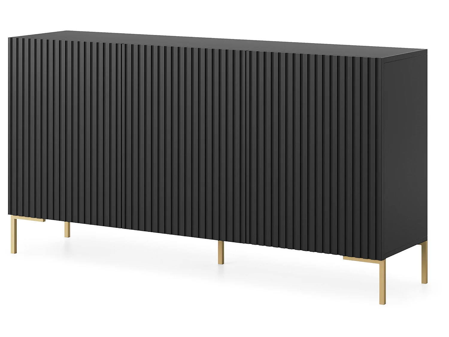 Credenza a 3 ante 140 cm con frontali a doghe, nera - Lammelo
