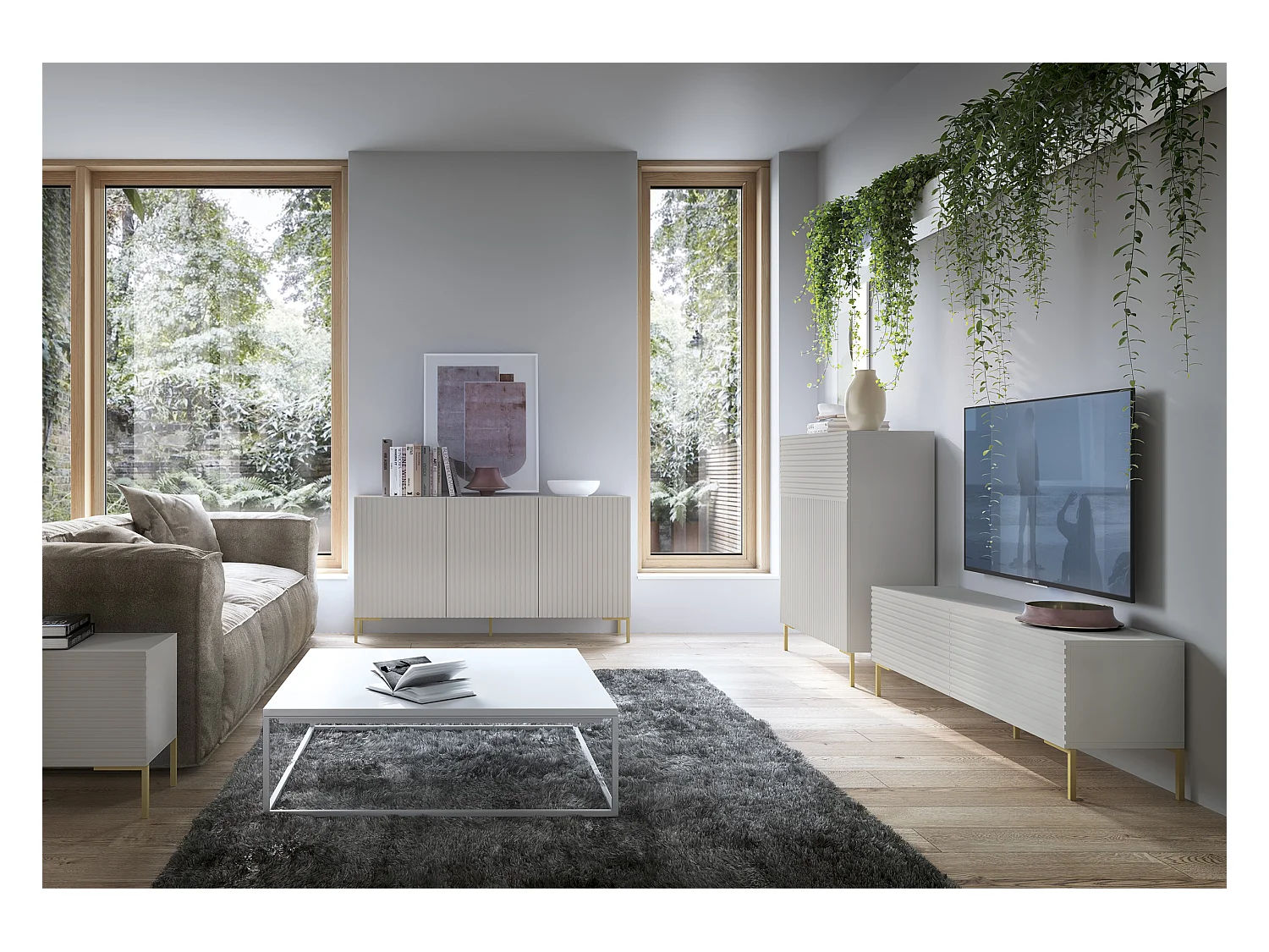 Dreitürige Kommode - 140 cm - taupe (graubeige) - LAMMELO